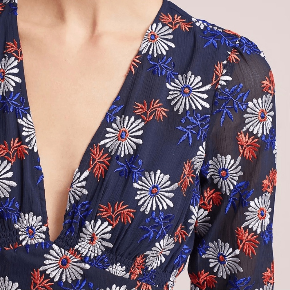 Ella Moss Navy Dress with Blue and White Embroidery